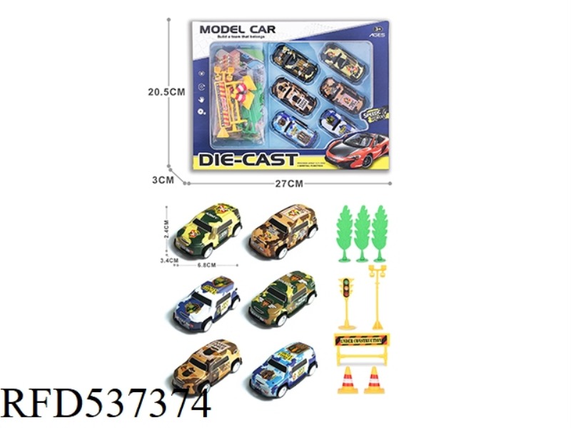 1:64 BOILBACK LIGHT ALLOY IRON WAGON 6PCS+5 ROAD SIGNS +3 TREES