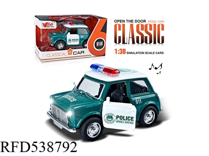 1:38Q VERSION MINI ALLOY BOILBACK 2 OPEN DOOR POLICE CAR WITH LIGHTS, MUSIC