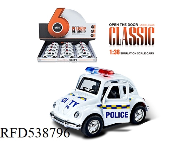 1:38Q VERSION BEETLE ALLOY BOOMERANG 2 OPEN DOOR POLICE CAR 12PCS