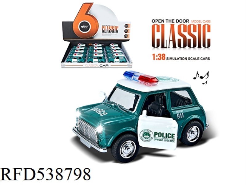 1:38Q VERSION MINI ALLOY BOOMERANG 2 OPEN DOOR POLICE CAR WITH LIGHTS AND MUSIC 12PCS
