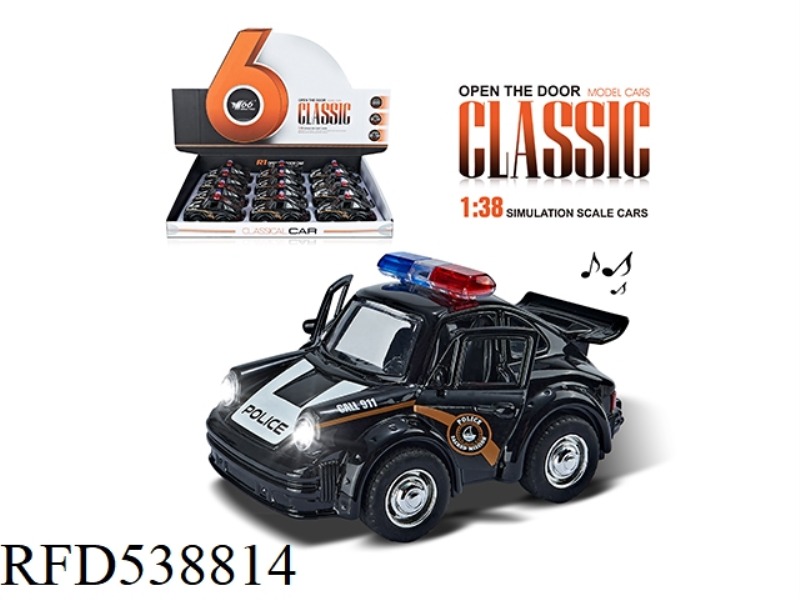 1:38 Q VERSION SMALL PORSCHE ALLOY BOOMERANG 2 OPEN DOOR POLICE CAR WITH LIGHTS AND MUSIC 12PCS