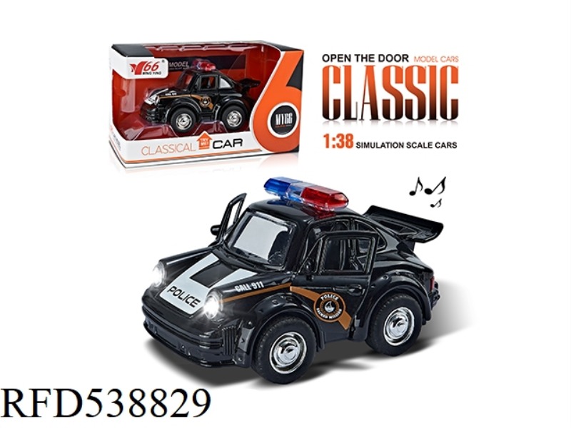 1:38Q VERSION SMALL PORSCHE ALLOY BOILBACK 2 OPEN DOOR POLICE CAR WITH LIGHTS, MUSIC