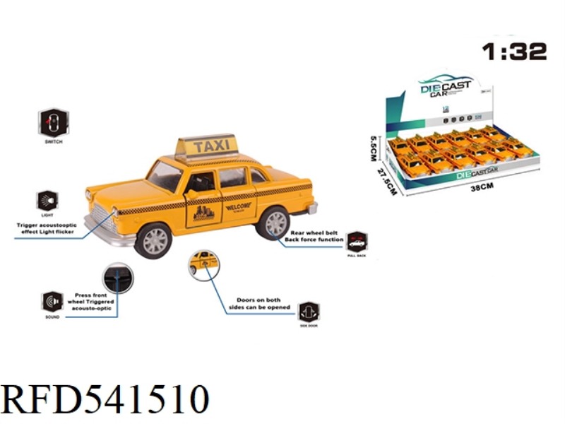 1:32 TORQUE SIMULATION ALLOY CAR TWO-DOOR TAXI 12PCS
