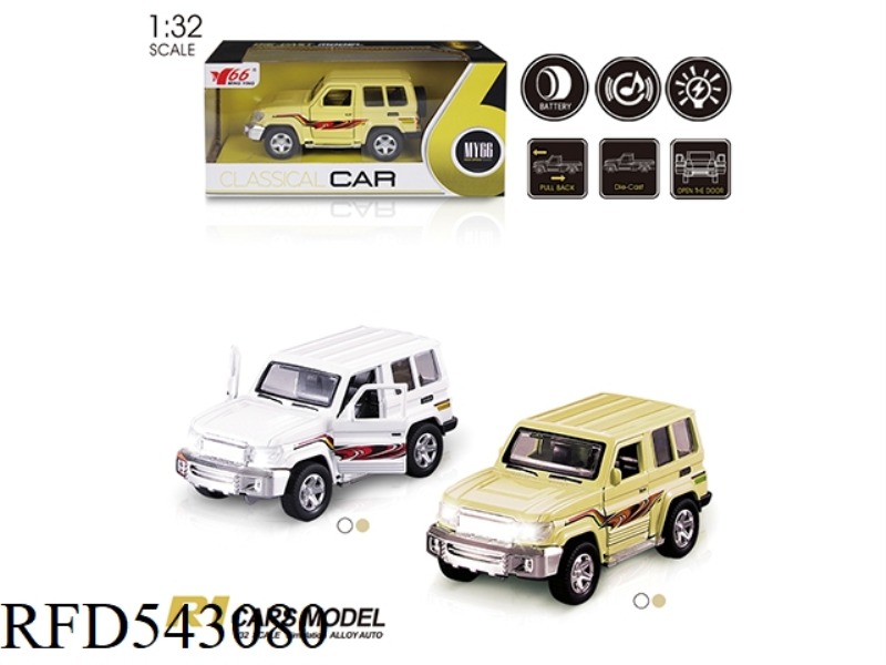 1:32 TOYOTA JEEP ALLOY PULL-BACK DOOR CAR WITH LIGHTS AND MUSIC 1 2-COLOR MIX