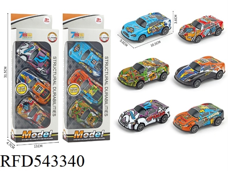 ALLOY SHEET METAL GRAFFITI PULL-BACK SPORTS CAR