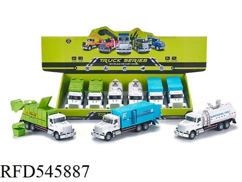 1:24 AMERICAN WHITE PULL-BACK ALLOY CITY CAR, 6 PCS/DISPLAY BOX