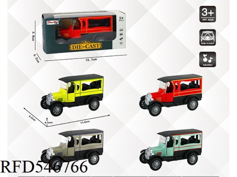 (WITH LIGHTS AND MUSIC) 1:32 SIMULATION BOILBACK ALLOY CAR TWO DOORS CLASSIC CLASSIC CAR C