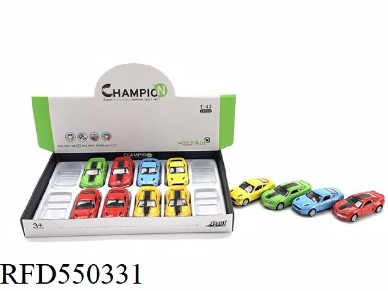 1:43 ALLOY PULL-BACK SIMULATION CAR MUSTANG CHEVROLET 12PCS