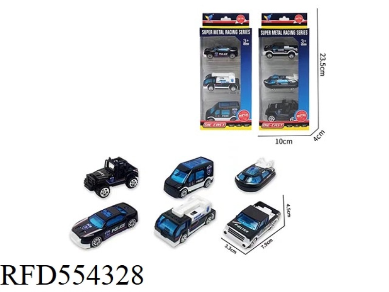 6 SPECIAL POLICE SLIDING ALLOY CAR 1:64 (3 ONLY)