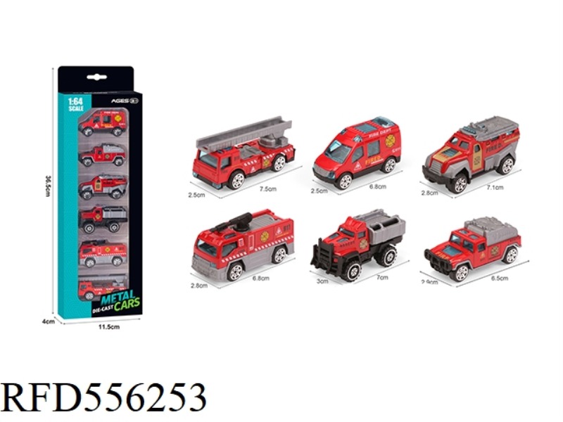ALLOY SLIDING FIRE TRUCK 6 TYPES MIXED (6 PCS/BOX)