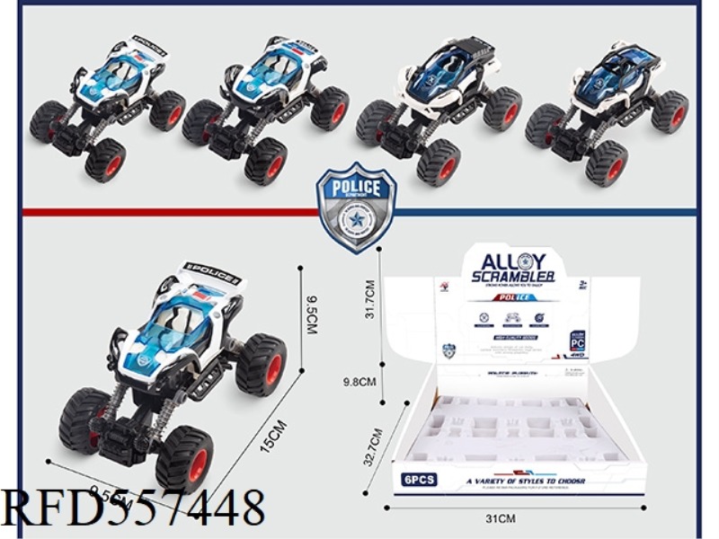 ALLOY DOUBLE PULL CLIMBING POLICE CAR 6PCS