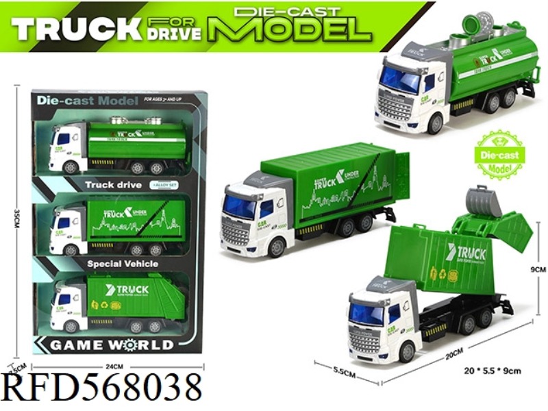 ALLOY PULL BACK SANITATION TRUCK [3 SETS]