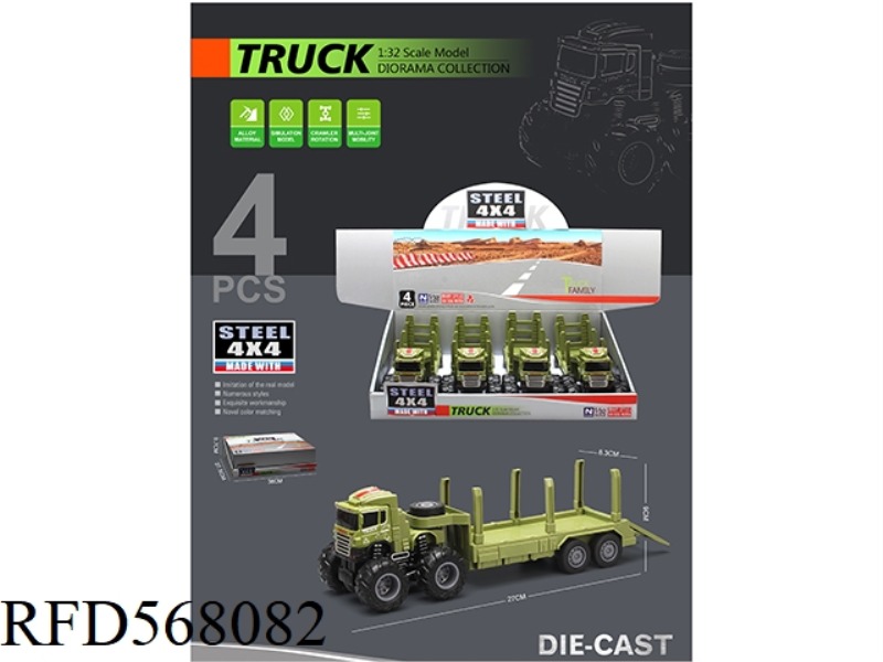 FOUR WHEEL DRIVE INERTIA ALLOY FLAT CAR 4PCS