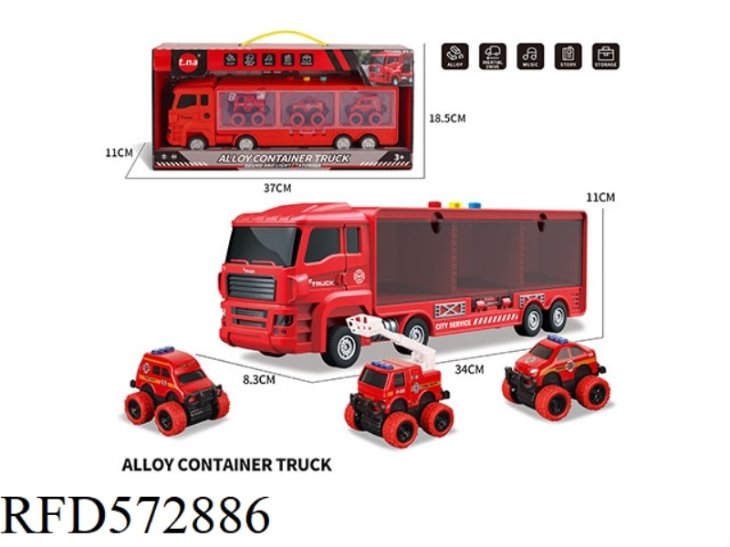 ACOUSTOOPTIC SLIDING FIRE CONTAINER TRUCK WITH 3 ALLOY PULL-BACK OFF-ROAD VEHICLES