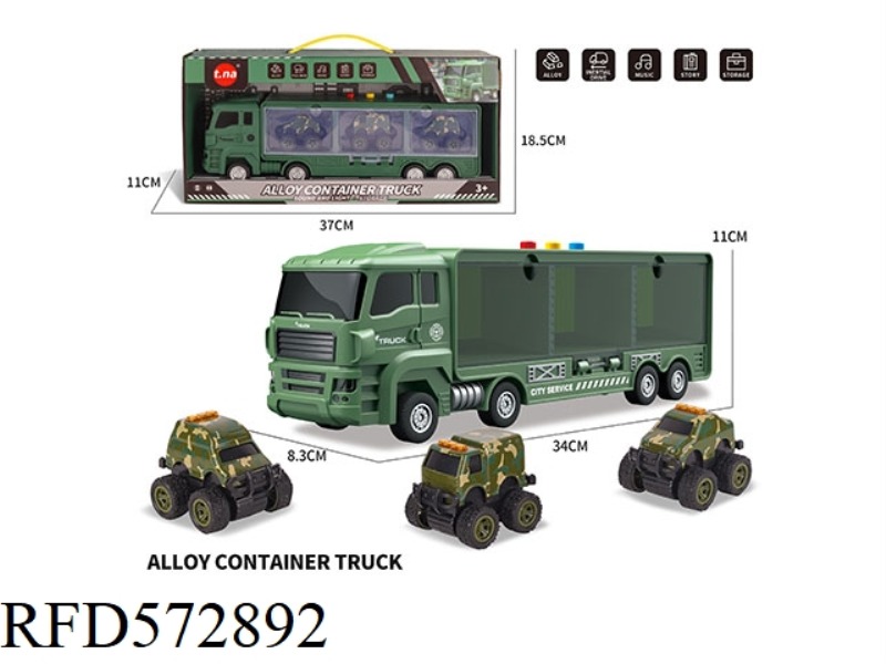 ACOUSTO-OPTIC TAXI MILITARY CONTAINER TRUCK WITH 3 ALLOY BUGGIES