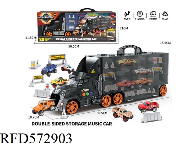 SOUND AND LIGHT CONTAINER TRUCK WITH GOLDEN CAR + ROAD SIGN