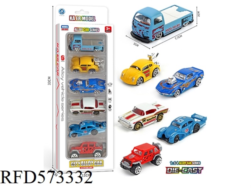 1:64 SLIDING LITTLE ALLOY CAR 6PCS