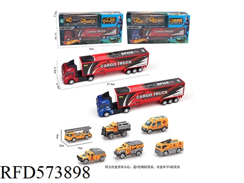 1 PULL-BACK ALLOY CONTAINER TRUCK +3 SLIDING ALLOY ENGINEERING TRUCK