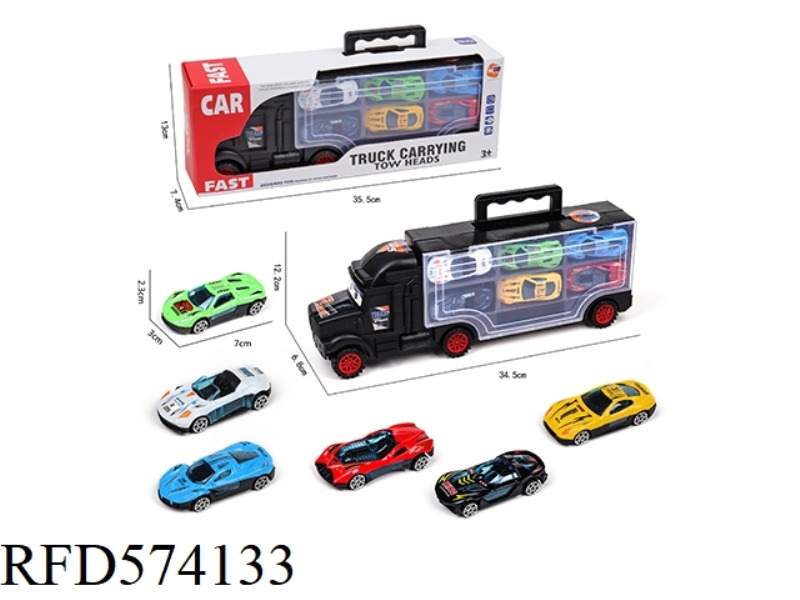 CONTAINER SLIDING TRACTOR WITH 6 SLIDING ALLOY SPORTS CARS