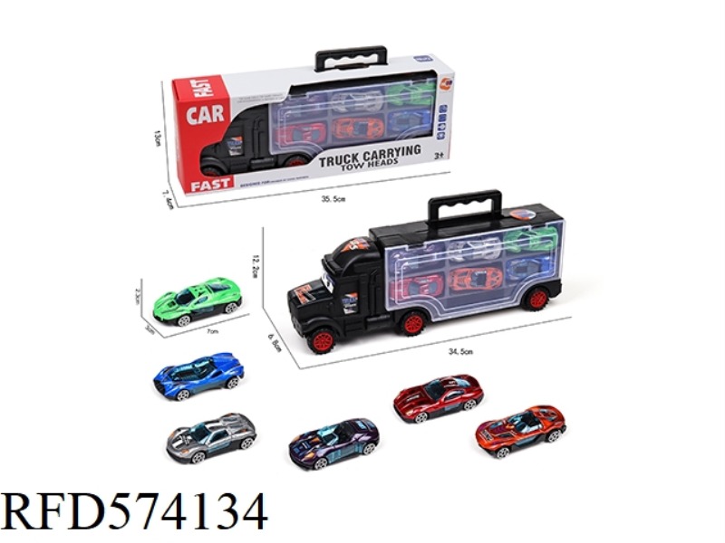 CONTAINER SLIDING TRACTOR WITH 6 SLIDING ALLOY SPORTS CARS