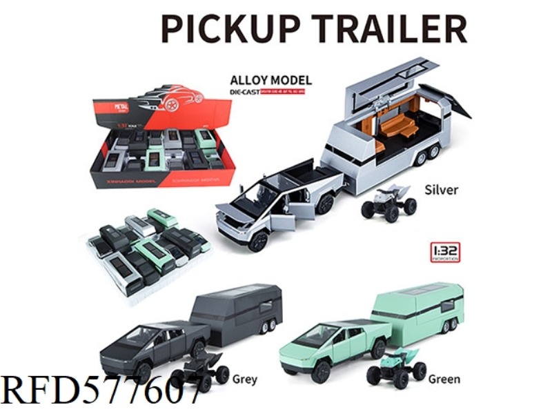 1:32 TESLA PICKUP TRAILER RV SET 6 PCS/DISPLAY BOX