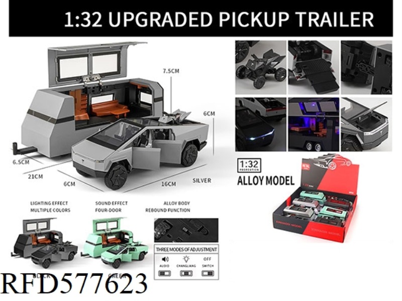 1:32 UPGRADED TESLA PICKUP TRAILER RV SET 6 PCS/DISPLAY BOX