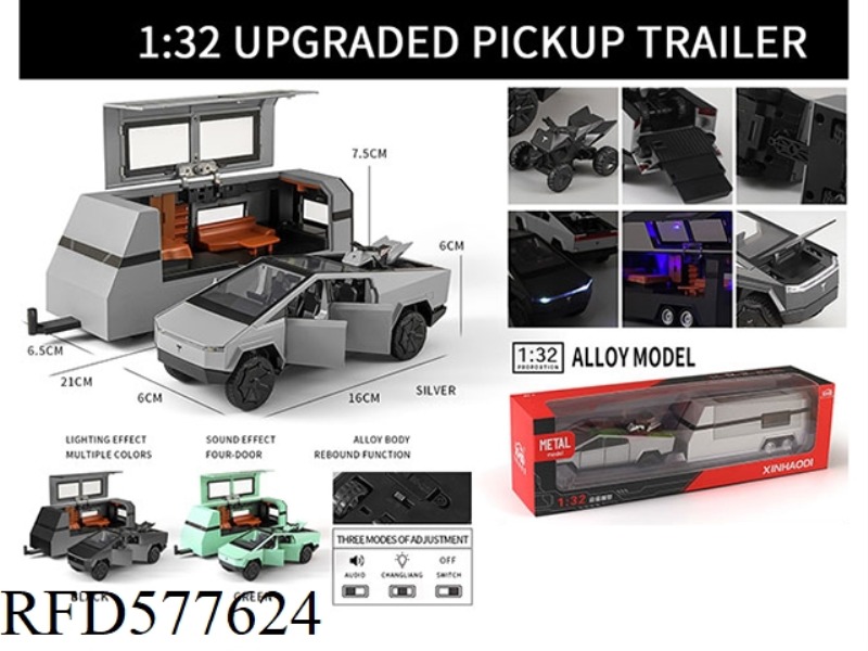 1:32 UPGRADED VERSION OF TESLA PICKUP TRAILER RV PACKAGE WINDOW BOX CHINESE PACKAGING