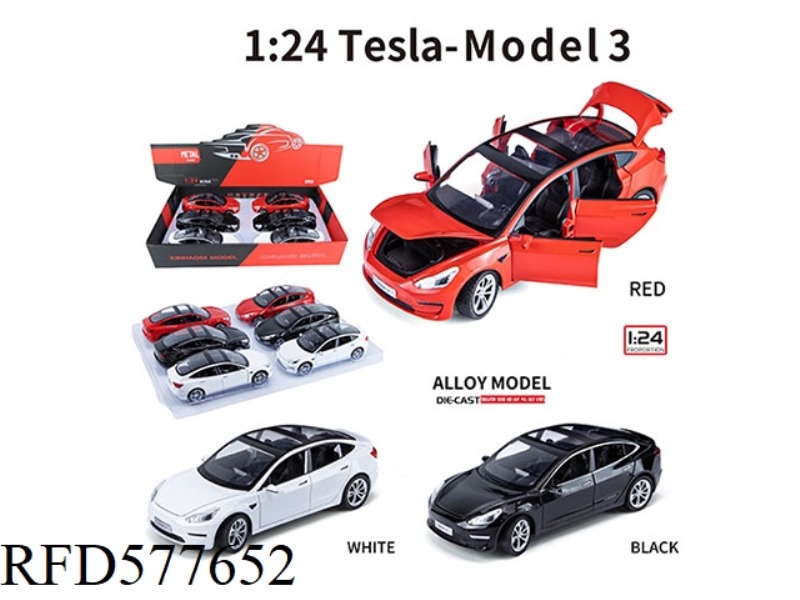 1:24 TESLA MODEL 3 (REGULAR VERSION) 6 PCS/DISPLAY BOXES