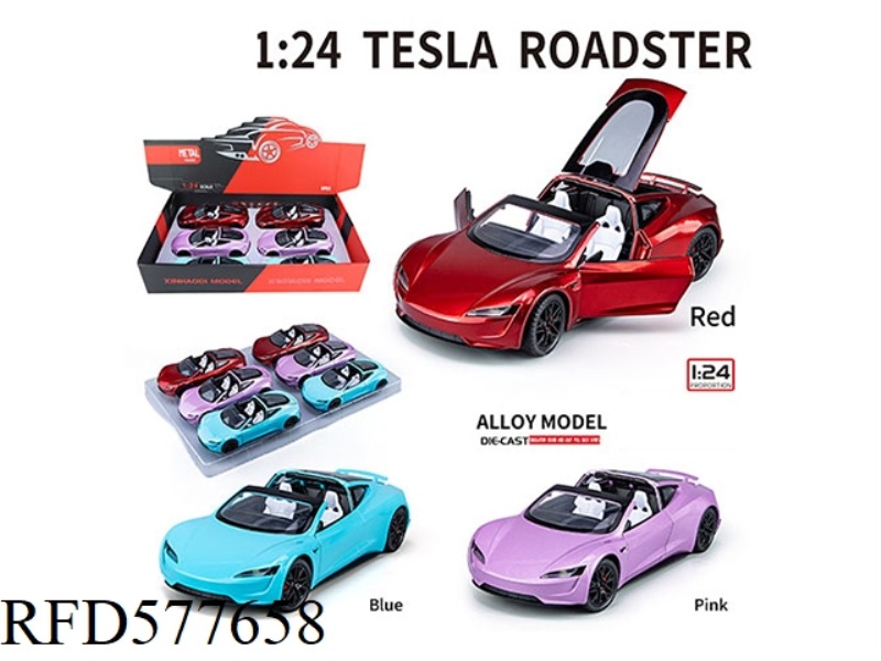 1:24 CONVERTIBLE TESLA ROADSTER (SPACE SPORTS CAR) 6 PCS/DISPLAY BOX