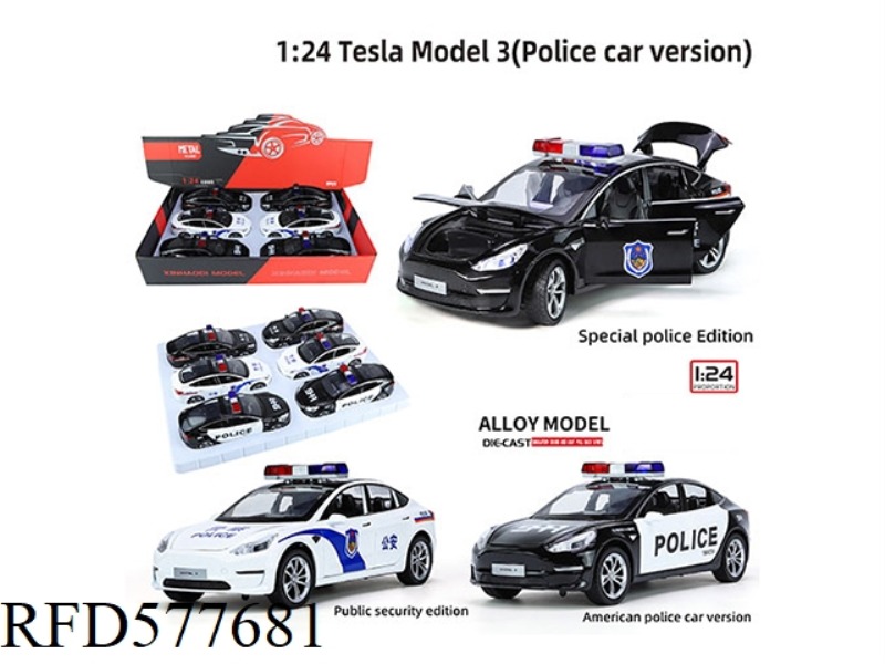 1:24 TESLA MODEL 3 (POLICE CAR VERSION) 6 PCS/DISPLAY BOXES