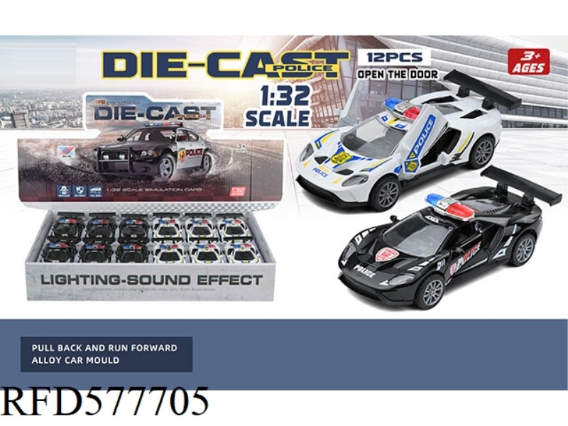 1:32 ALLOY PULL-BACK SCISSOR DOOR FORD GT POLICE CAR (12 ONLY)