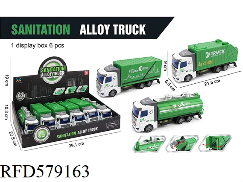 ALLOY PULL BACK SANITATION TRUCK 6PCS