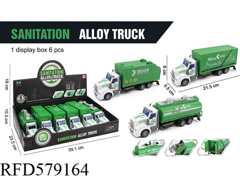ALLOY PULL BACK SANITATION TRUCK 6PCS