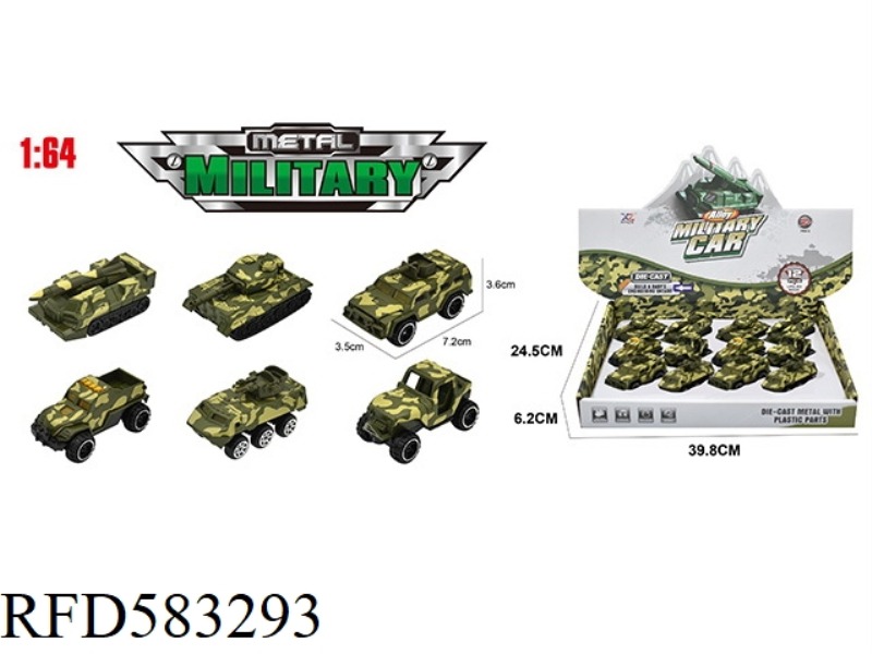 ALLOY SLIDING MILITARY VEHICLE 12PCS