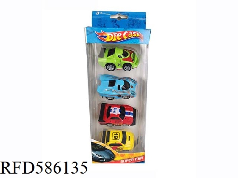 CARTOON RACING FOUR DISPLAY BOXES PULL BACK ALLOY CAR