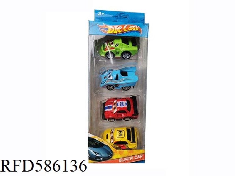 CARTOON RACING FOUR DISPLAY BOXES CAR STORY WARRIOR ALLOY CAR