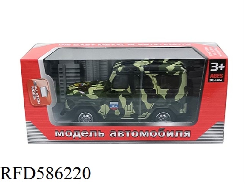 AT 1:43, A RUSSIAN JEEP MILITARY PULL-BACK ALLOY CAR (CAMOUFLAGE GREEN BC)