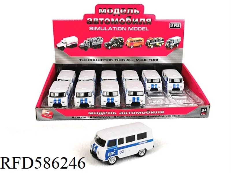 AT 1:43, RUSSIAN BUS WARRIOR ALLOY CAR (02 BLUE AND WHITE ANC)12PCS.