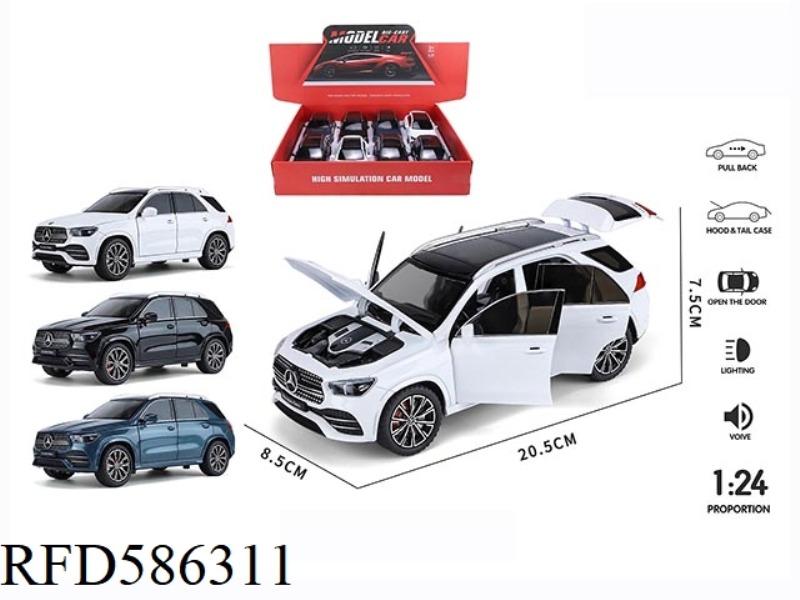 8 NEW 1: 24 MERCEDES-BENZ GLE ACOUSTO-OPTIC SIX-DOOR PULL-BACK ALLOY CARS.