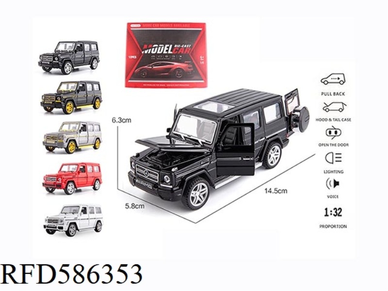 1:32 MERCEDES-BENZ G WITH LIGHTING AND MUSIC FOUR-DOOR PULL-BACK ALLOY CAR 12PCS
