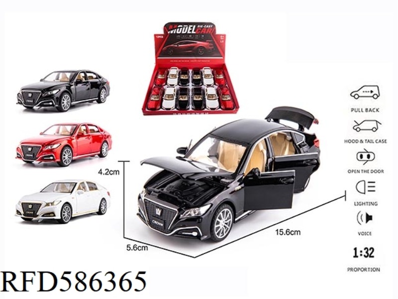 1:32 CROWN WITH LIGHTS AND MUSIC SIX-DOOR PULL-BACK ALLOY CAR 12PCS