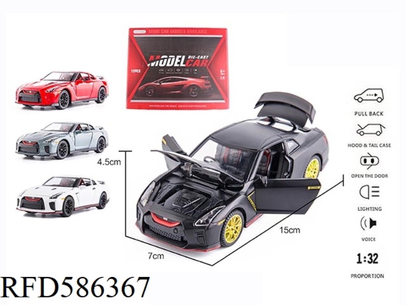 1:32GTR SIX-DOOR PULL-BACK ALLOY CAR WITH LIGHTING AND MUSIC 12PCS
