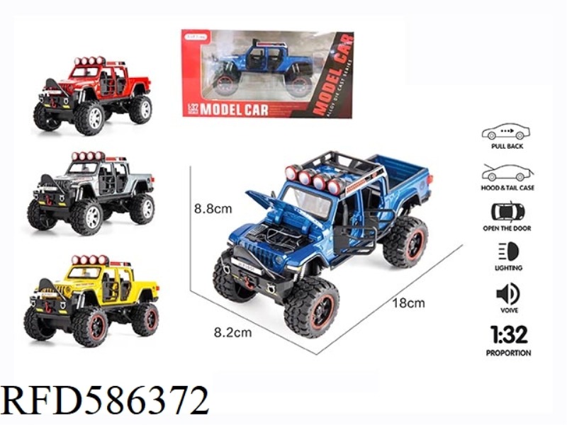 1:32 JEEP CROSS-COUNTRY EDITION SIX-DOOR SLIDING ALLOY CAR WITH LIGHTING AND MUSIC
