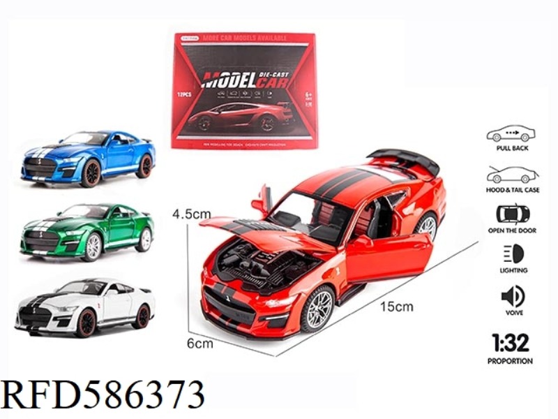 1:32 FORD MUSTANG WITH LIGHTING AND MUSIC FOUR-DOOR PULL-BACK ALLOY CAR 12PCS