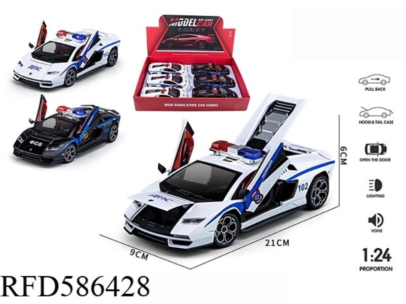 1:24 LAMBORGHINI 800 RUSSIAN POLICE CAR VERSION ALLOY ACOUSTO-OPTIC PULL BACK FOUR-DOOR 6PCS