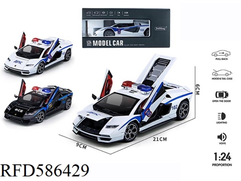 1:24 LAMBORGHINI 800 RUSSIAN POLICE CAR VERSION ALLOY ACOUSTO-OPTIC PULL BACK FOUR DOORS
