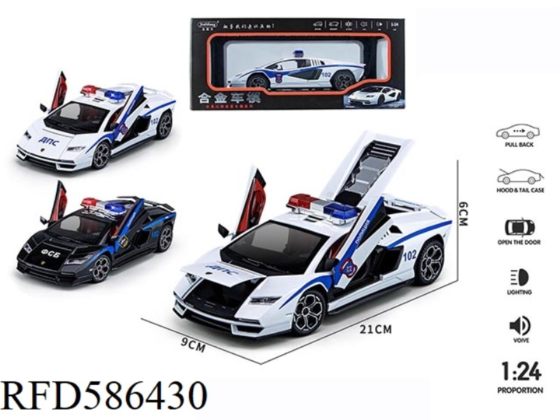 1:24 LAMBORGHINI 800 RUSSIAN POLICE CAR VERSION ALLOY ACOUSTO-OPTIC PULL BACK FOUR DOORS