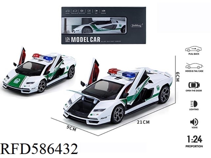 1:24 LAMBORGHINI 800 MIDDLE EAST POLICE CAR EDITION ALLOY ACOUSTO-OPTIC PULL BACK FOUR DOORS