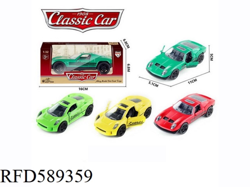 1:36 ALLOY PULL BACK OLD LAMBORGHINI (RED/GREEN) OLD JAGUAR (YELLOW/GREEN)