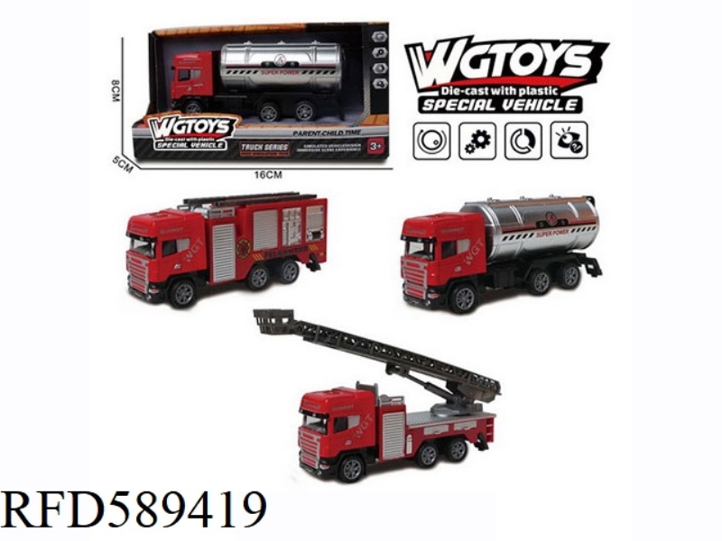 EUROPEAN HEAD OF 1:64 ALLOY PULL-BACK SMALL FIRE TRUCK